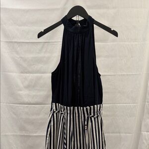 Zara Navy and White Striped Jumpsuit